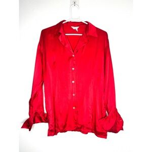SilkLand Red Pajama 100% Pure Silk Button Down Shirt Women's Size L